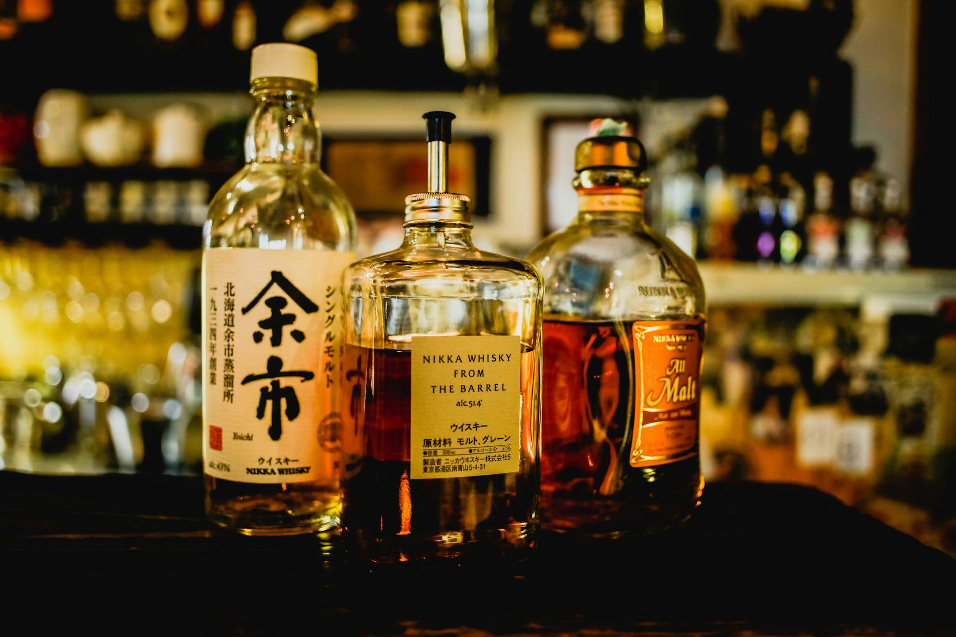 Bar counter back bar bottles spirits whisky bourbon shelf