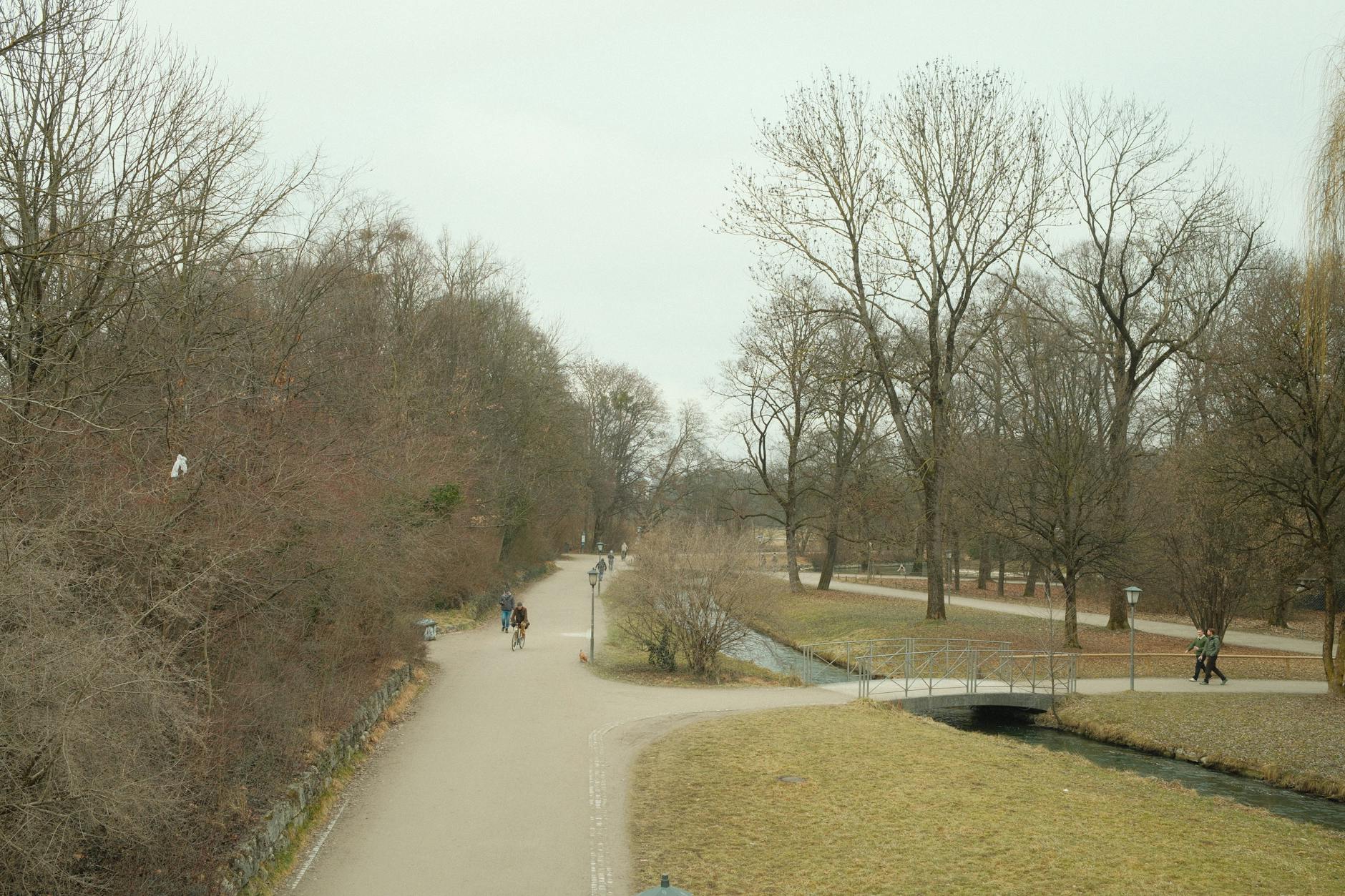 Cycling Munich English Garden bike path through meadows