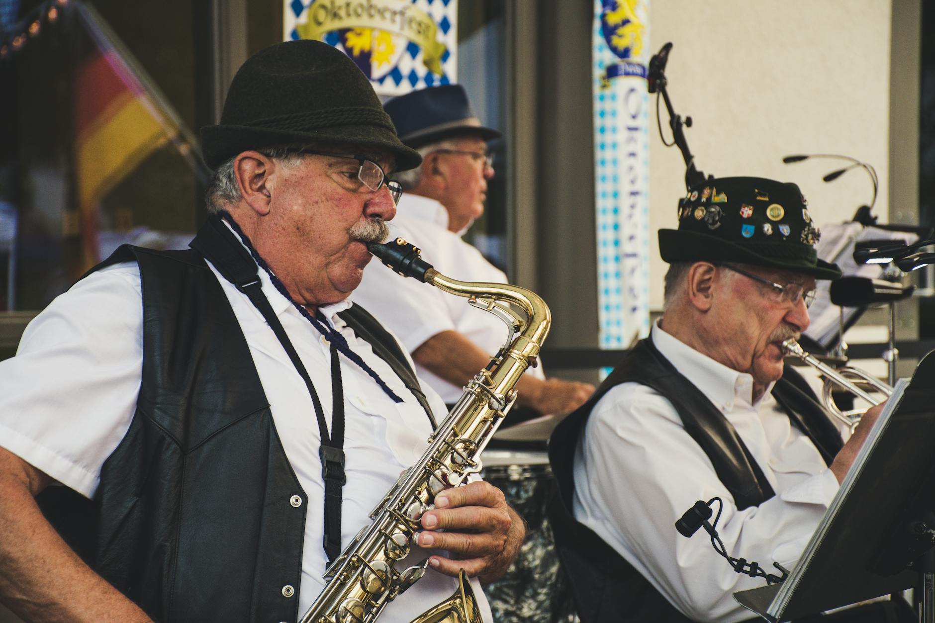 Munich beer hall brass band Bavarian Blaskapelle evening trumpet tuba