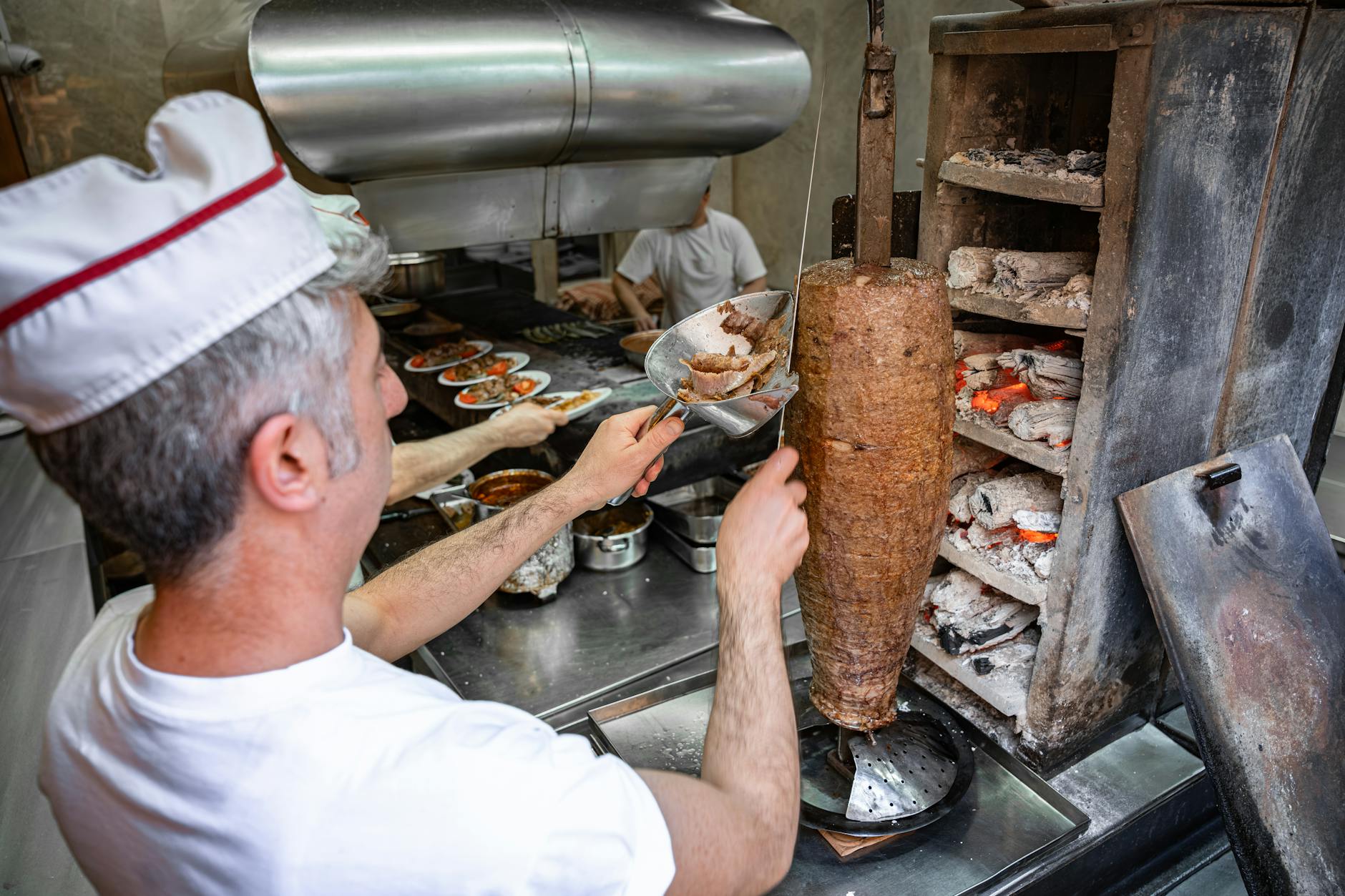 Munich döner kebab Turkish street food rotating spit Westend kebap counter